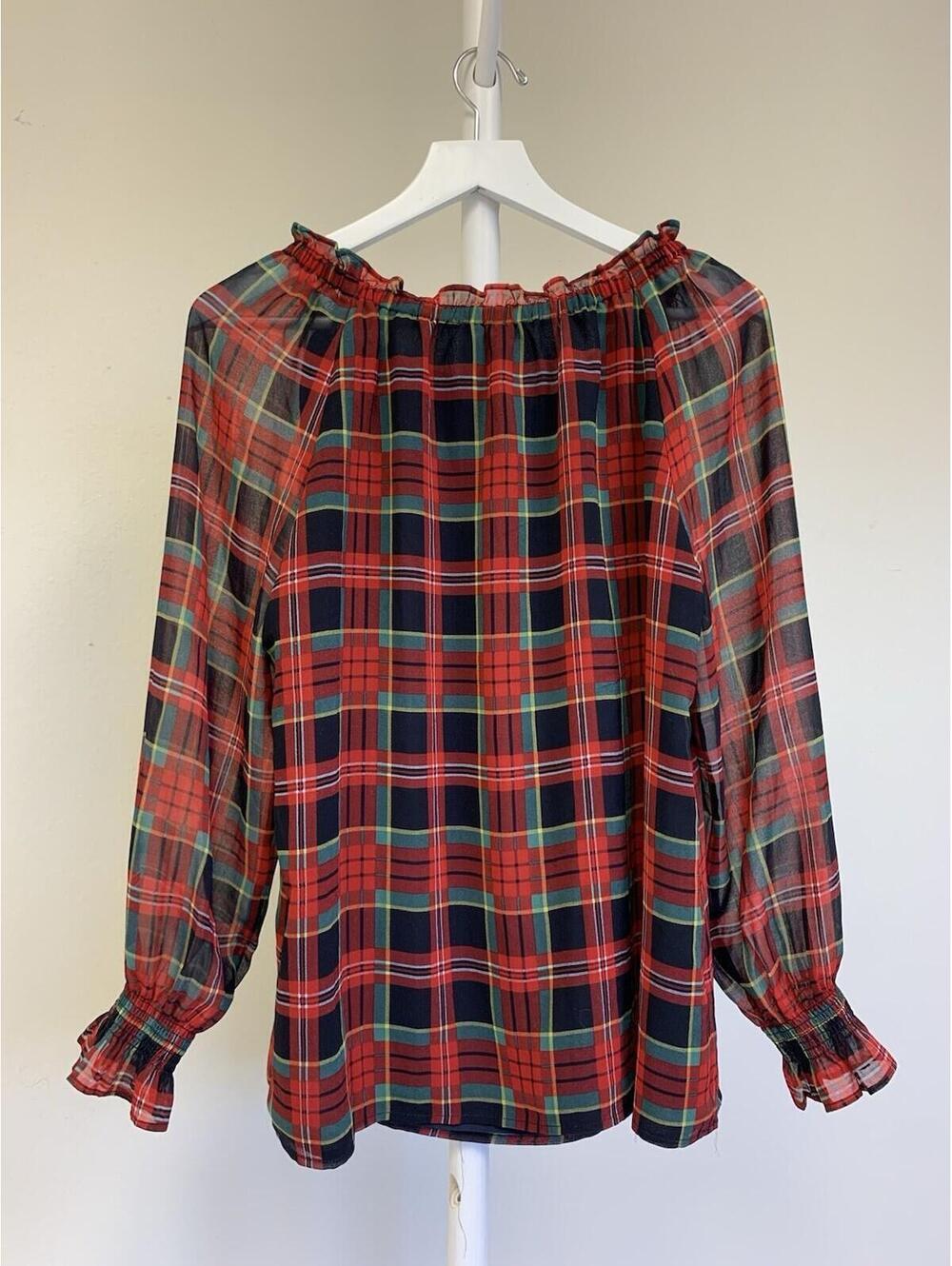 Talbots Women Blouse Long sleeve Red Plaid Tartan Sz M